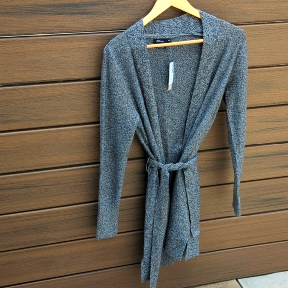 Reitmans Cashmere Blend Gray Open Front Belted Sweater Cardigan - Medium NWT - Picture 2 of 5